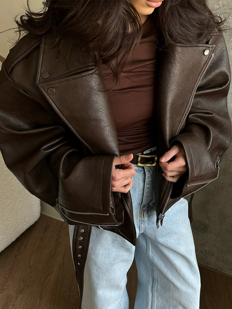 With Belt Leather Jacket Coat  - огляд і ціна Corset Waist Cinch