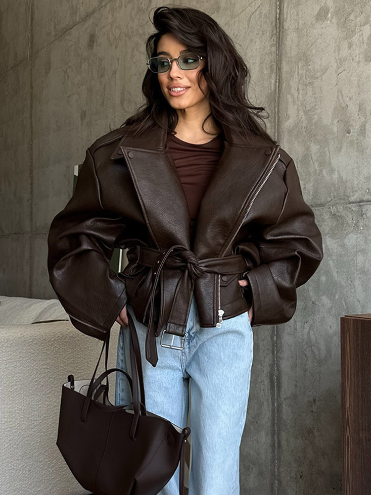 With Belt Leather Jacket Coat  - огляд і ціна Corset Waist Cinch