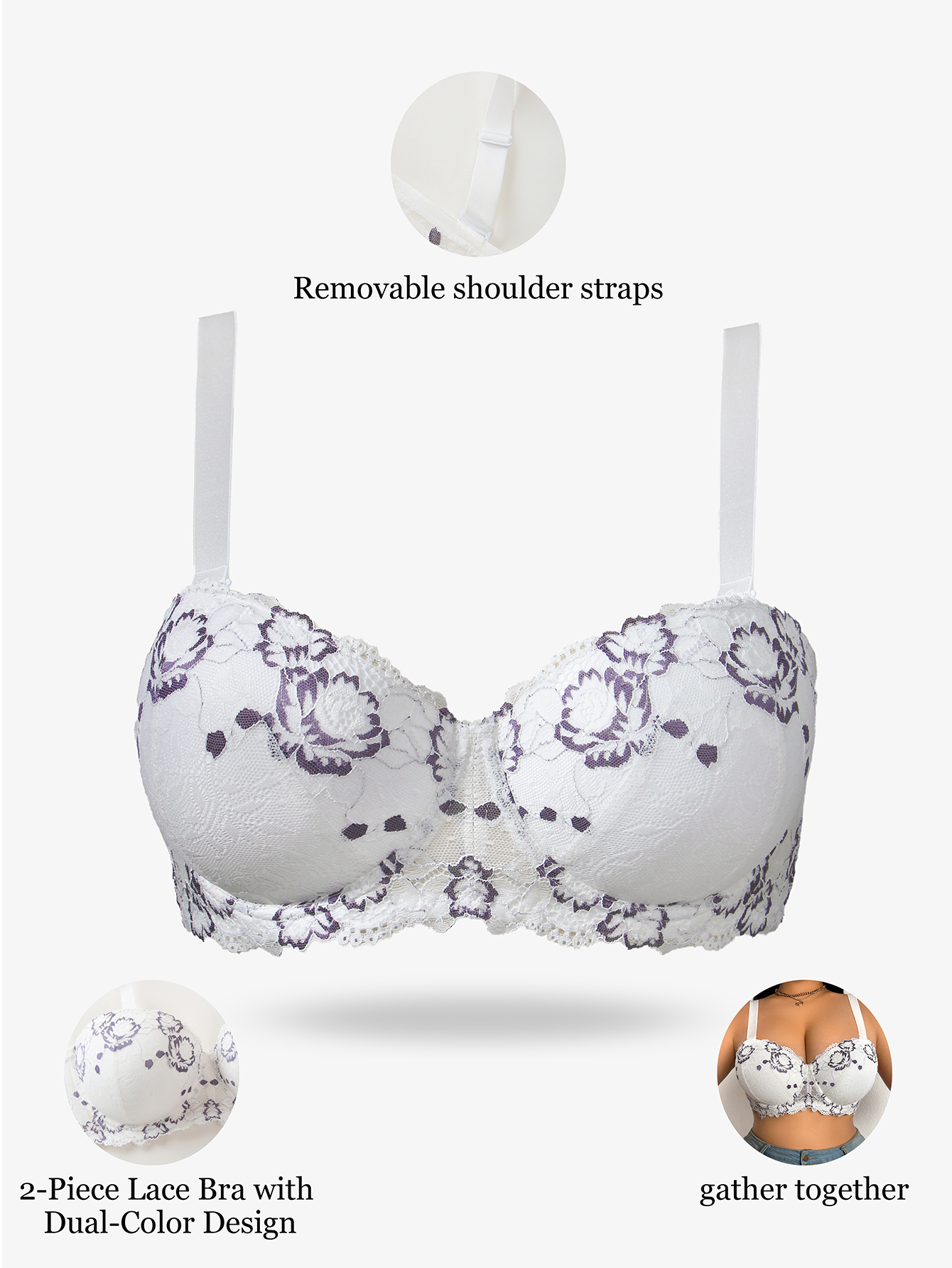 Plus Size Lace & Embroidery Wo - огляд і ціна Push Up Bra Padded
