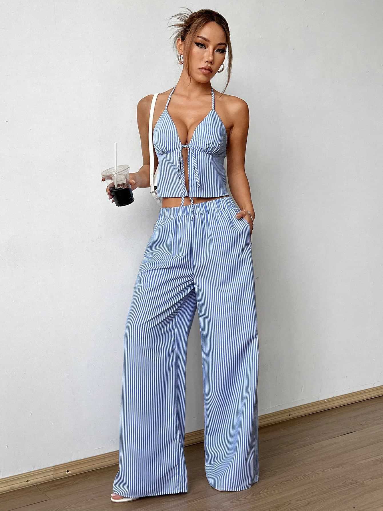 Striped Lace Up Camisole Colla - огляд і ціна Cami Top Lace