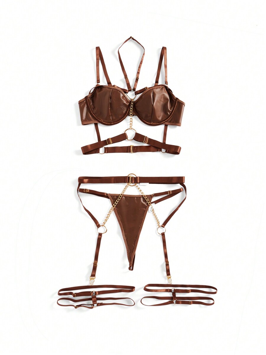 Patent Leather Underwire Bra A - огляд і ціна Garter Belt Set