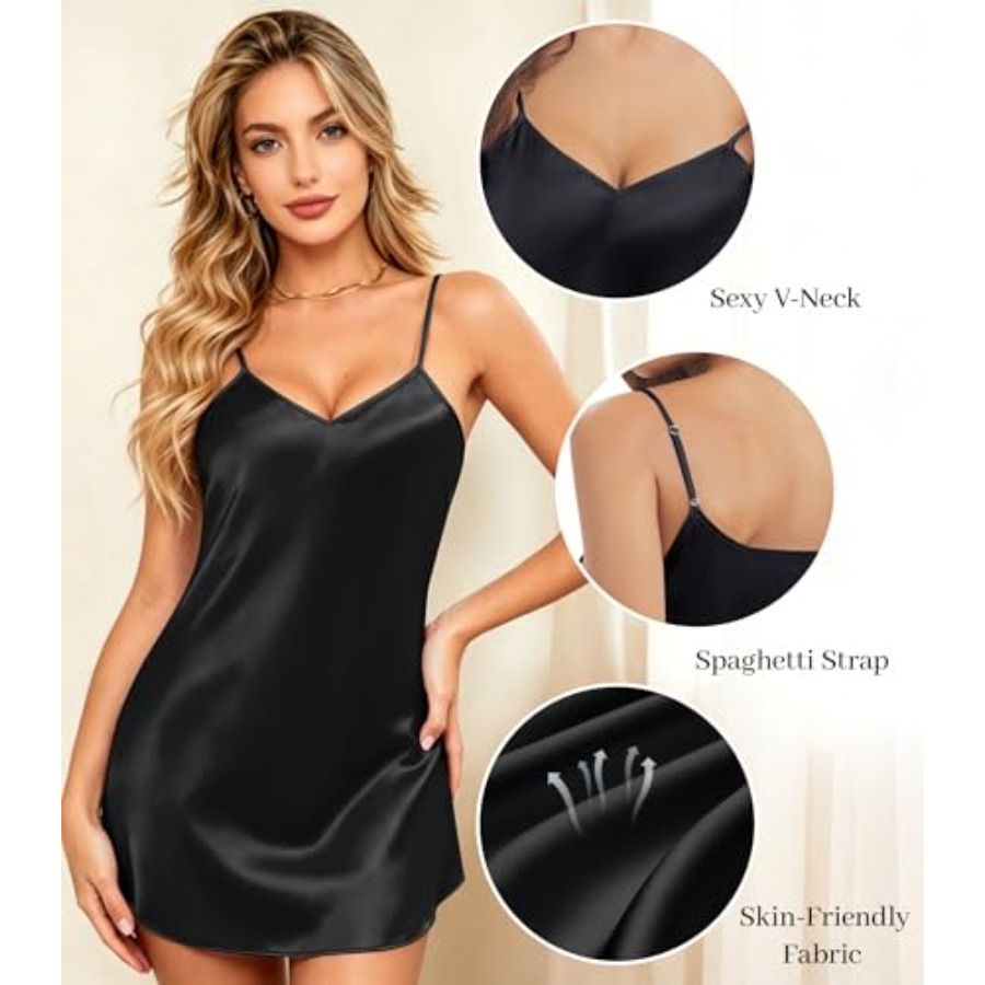 ETOSELL Womens Satin Nightgown - огляд і ціна Babydoll Chemise Night