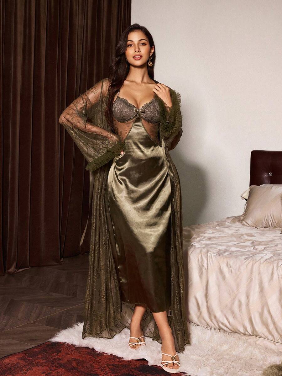 Sexy Criss-Cross Lace Silk Sat - огляд і ціна Robe Silk Women