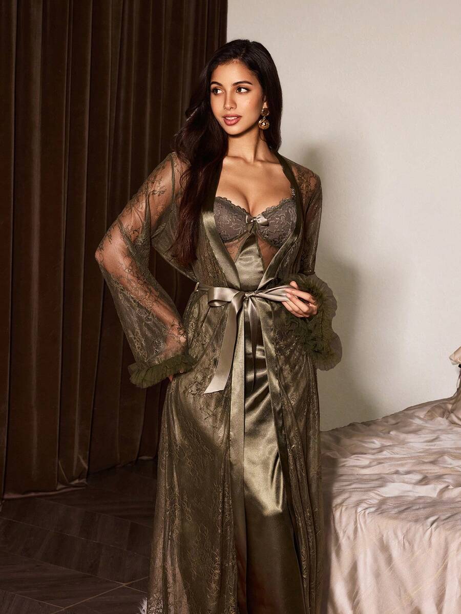 Sexy Criss-Cross Lace Silk Sat - огляд і ціна Robe Silk Women